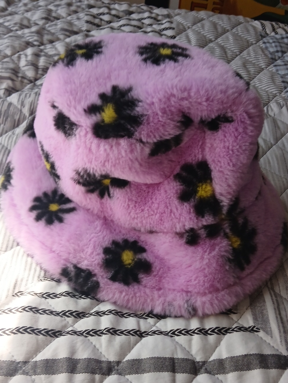 Plush Pink Daisy Oversized Bucket Hat